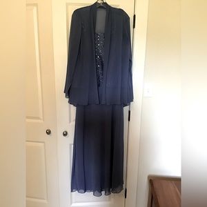 Beaded, Smoky Blue Evening Gown